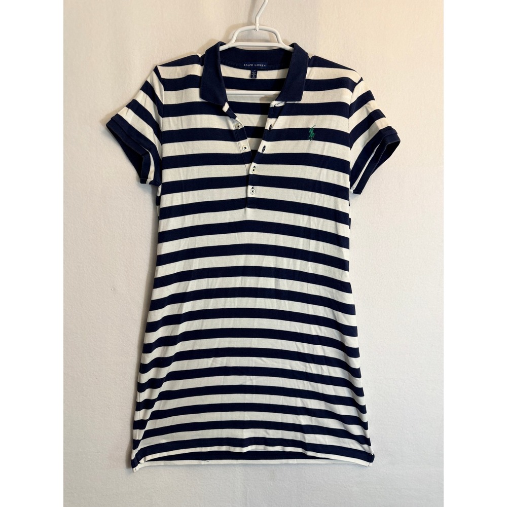 Ralph Lauren Womens Navy Blue White Striped Polo Dress Short Sleeve Large